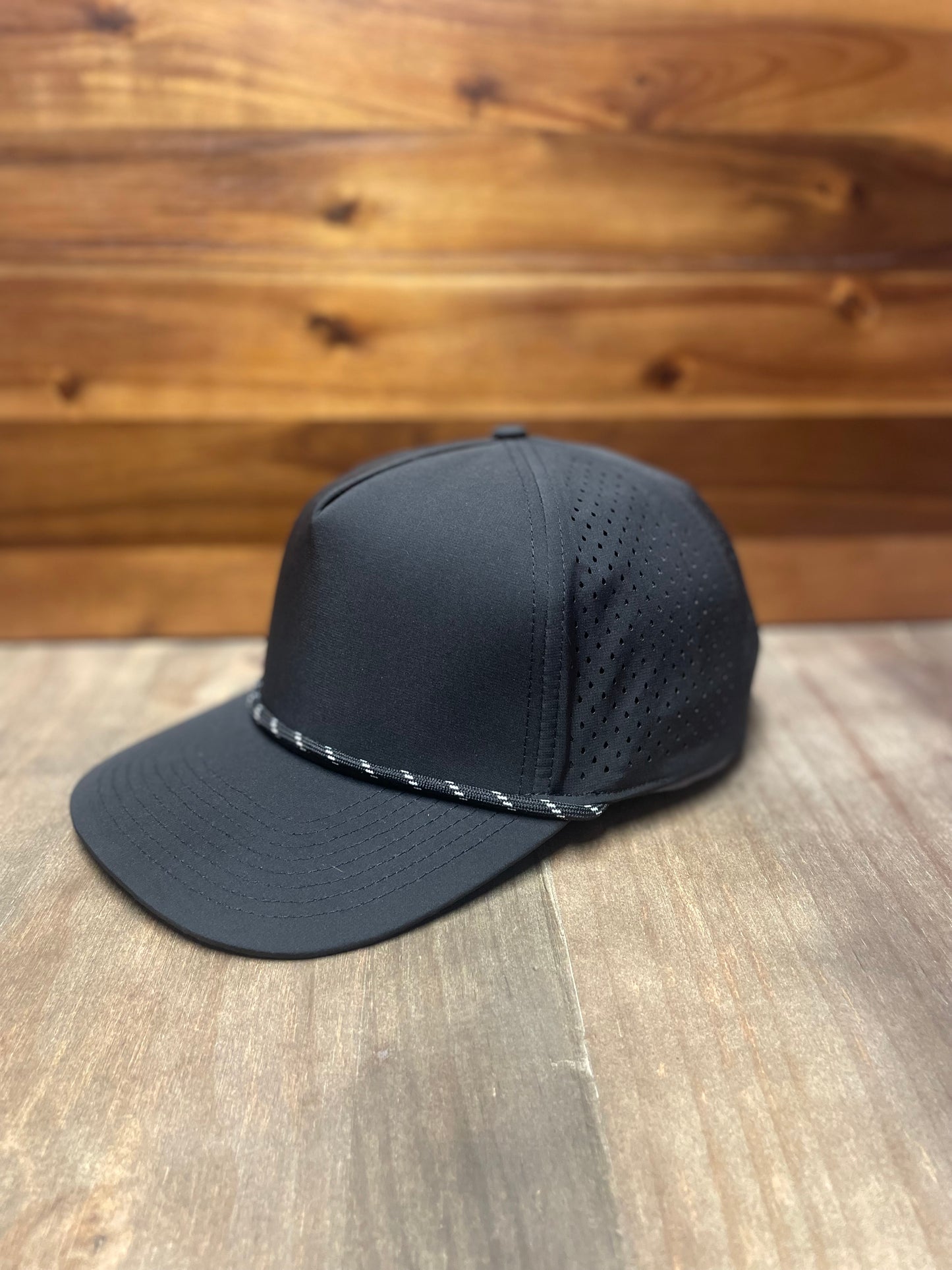 5 PANEL WATERPROOF BLACK BLANK(BLK/WHT ROPE)